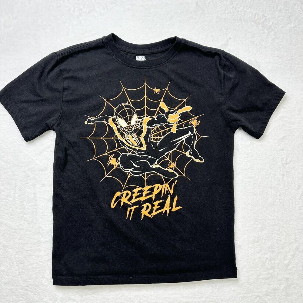 Marvel Spider Man Shirt Boys Large Black "Creepin' It Real" Halloween T-Shirt